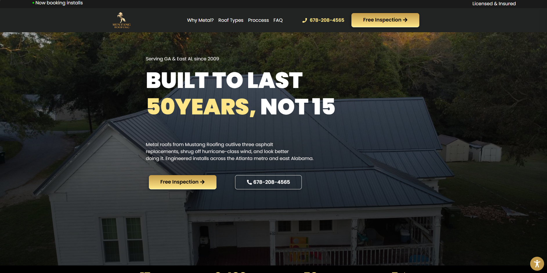 Mustang Roofing metal roof landing page